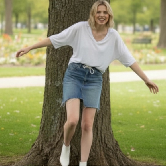 BLANK NYC Denim Asymmetrical Raw Cut Denim Skirt - Picture 4 of 10